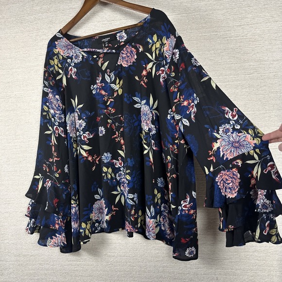 Studio Tops - Chelsea Studio 4X 34/36 Dark Floral Blouse Layered Ruffle Long Sleeve Whimsigoth